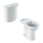 Stojąca miska WC Selnova Comfort do spłuczki nasadzanej, lejowa, B36 cm, H46 cm, T67 cm, podwyższona, odpływ poziomy Spłuczka nasadzana Selnova B36.5 cm, H39 cm, T16.5 cm, spłukiwanie dwudzielne, przyłącze wody z boku